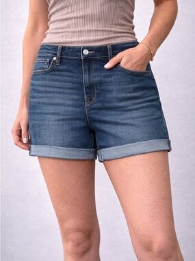 Hudson Denim High Rise Dark Wash Stretch Cuffed Shorts Blue Size 12/32